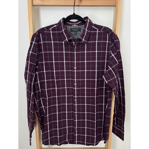 Banana Republic Other - Banana Republic Shirt Mens Large Wine Plaid Soft Wash‎ Slim Fit Button Down (B3